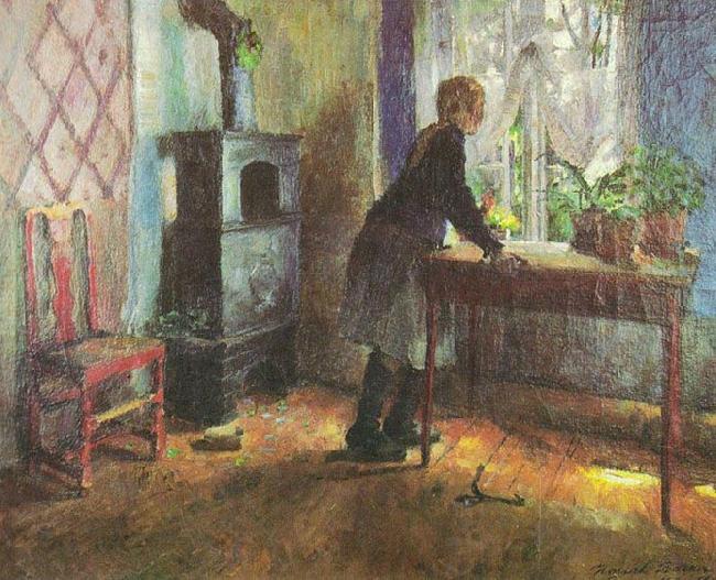 Harriet Backer Pike ved vinduet oil painting image